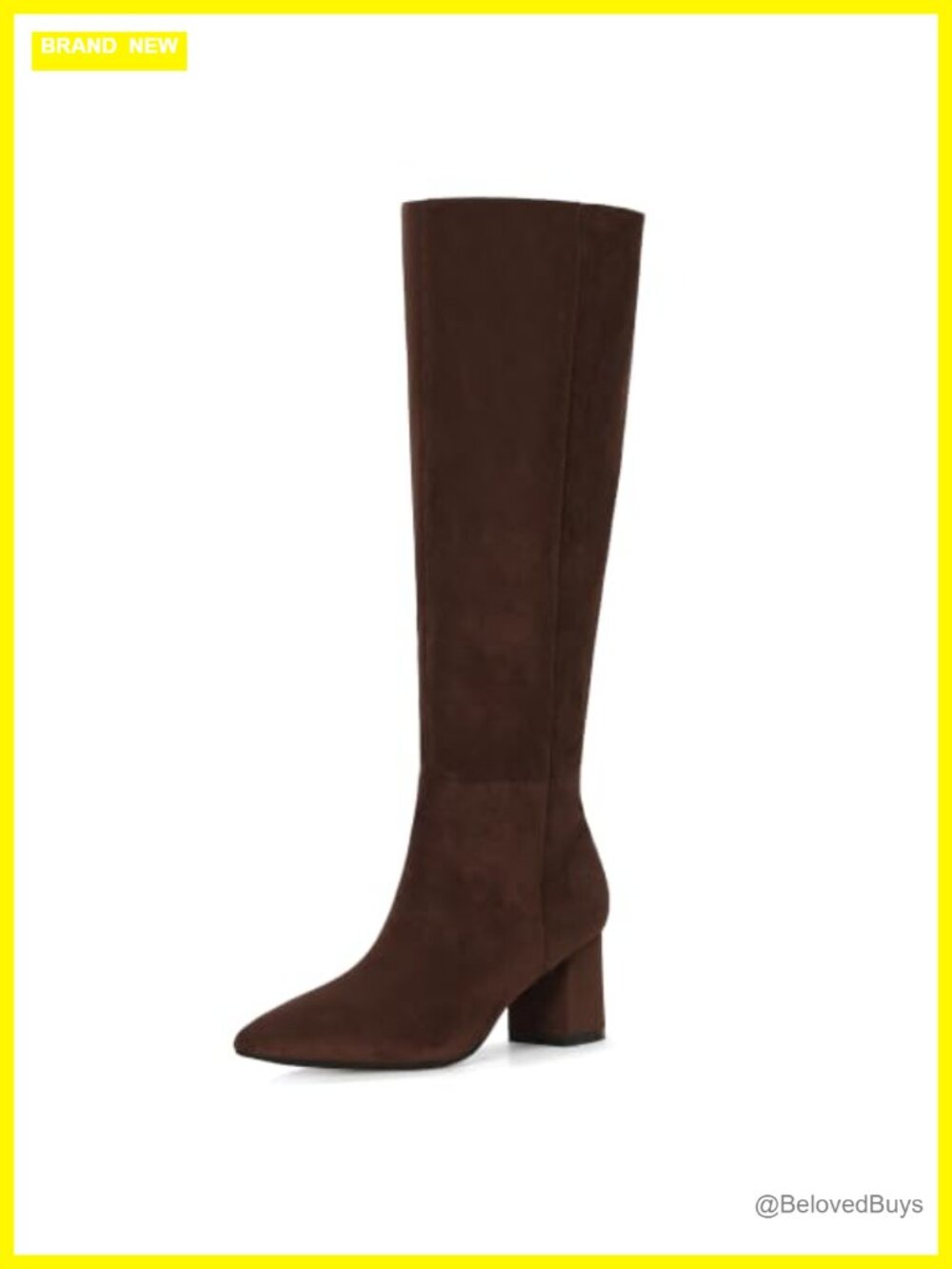 Knee High Boots Pointed Toe Chunky Heel Faux Suede Tall Boots